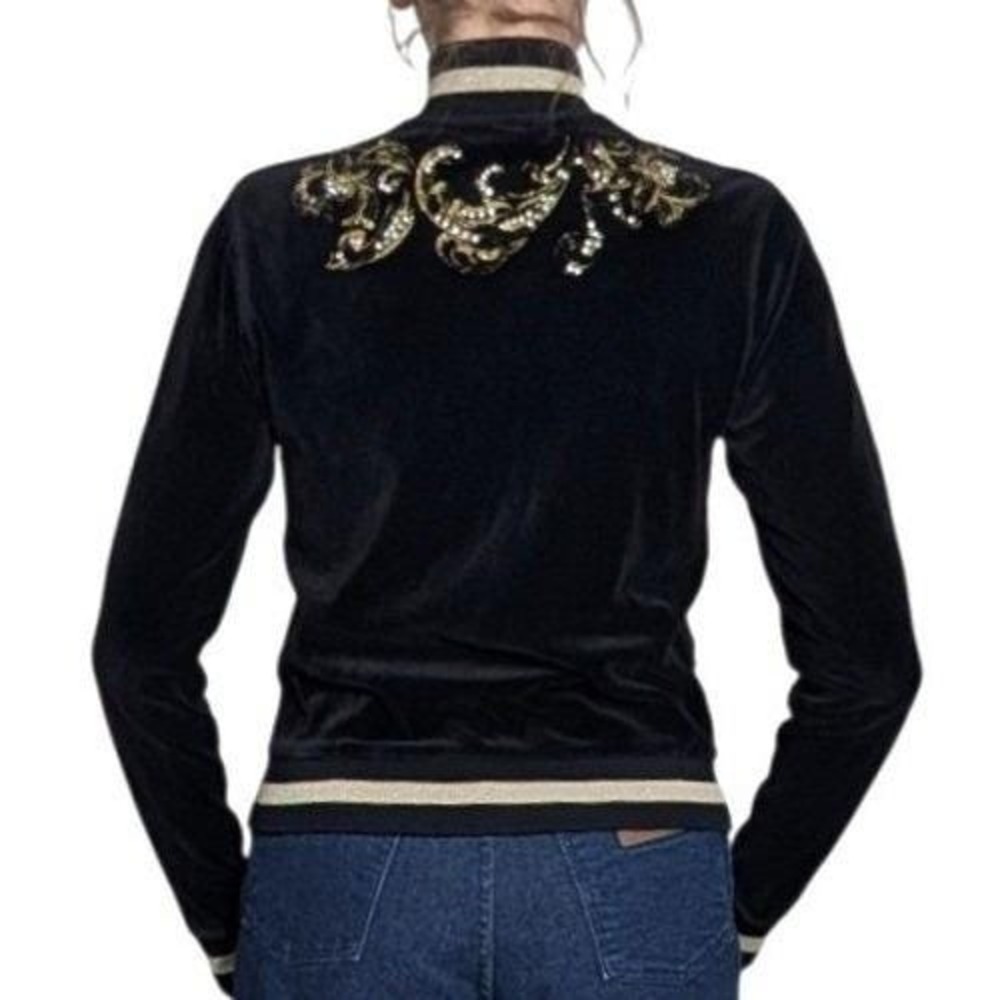 Vintage Escada Velvet Bomber Jacket Gold Baroque Rhinestone Zip EU 36 Y2K‎ - Picture 6 of 16